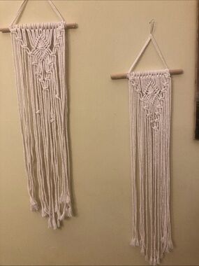 Boho Cotton Macramé Wall Hanging Pair - off White